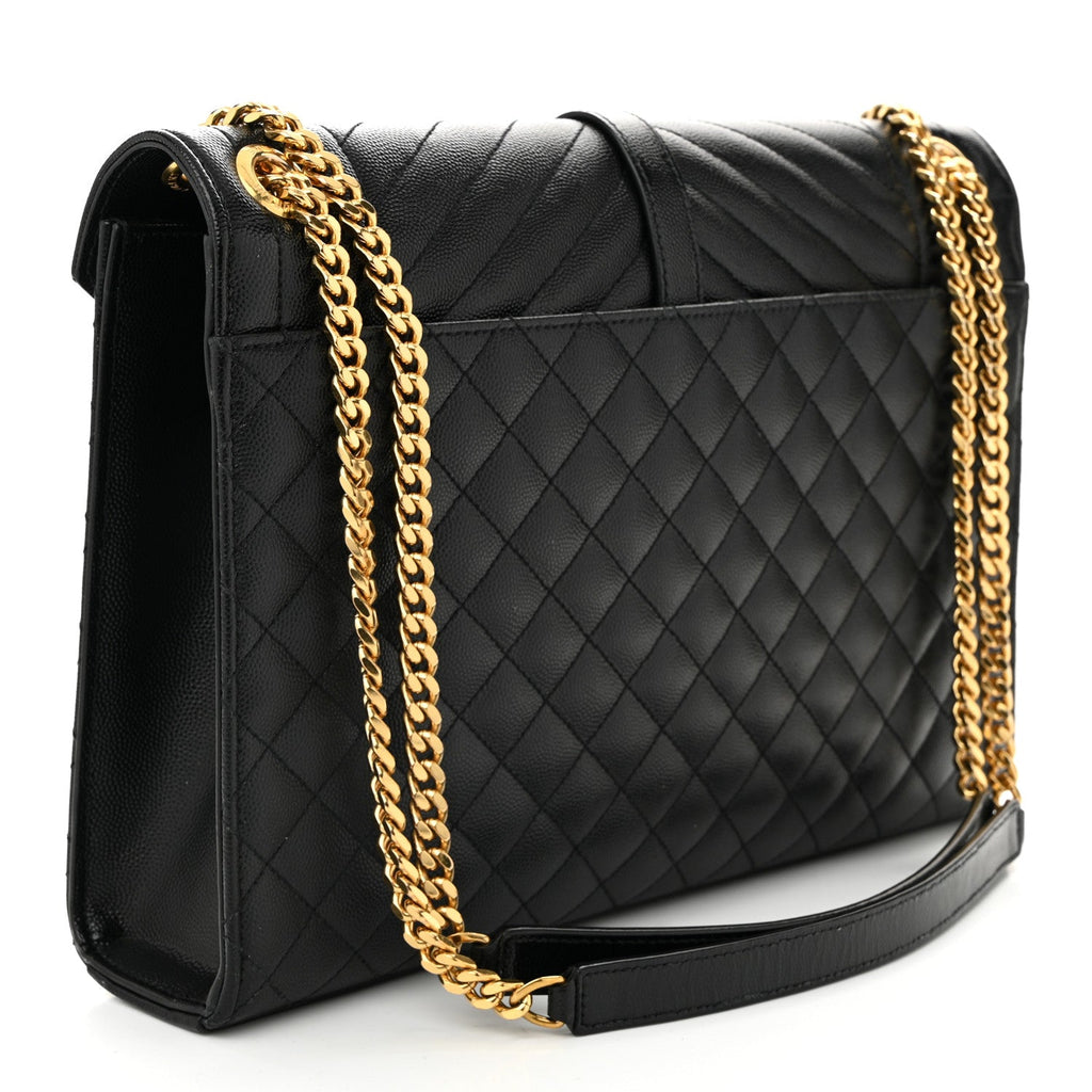 Grain De Poudre Textured Mixed Matelasse Large Triquilt Monogram Satchel Black