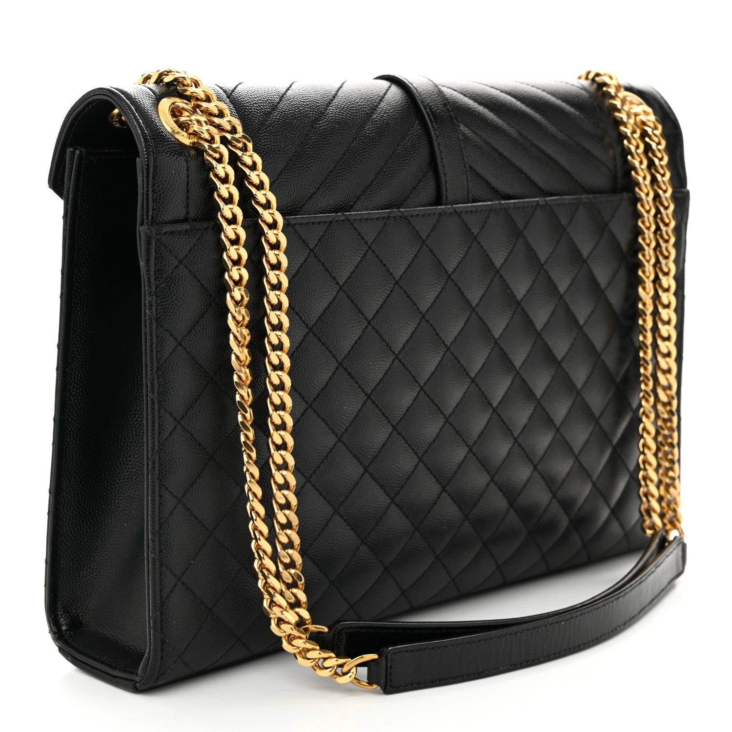 Grain De Poudre Textured Mixed Matelasse Large Triquilt Monogram Satchel Black
