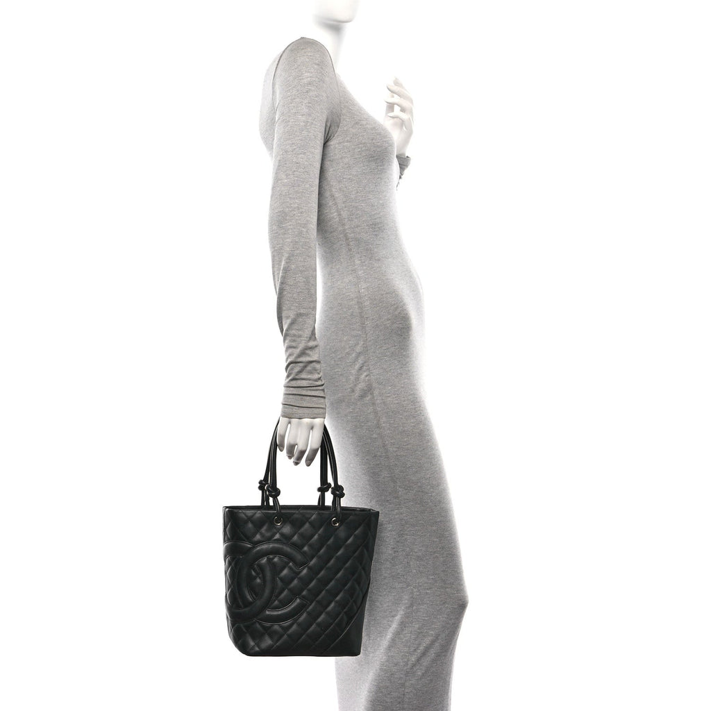 Calfskin Quilted Medium Cambon Tote Black