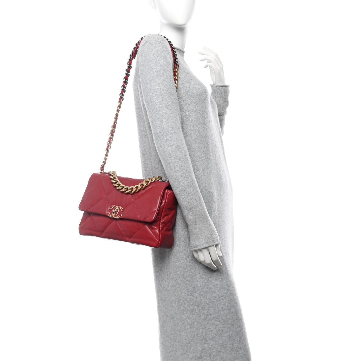 Lambskin Quilted Large Chanel 19 Flap Red