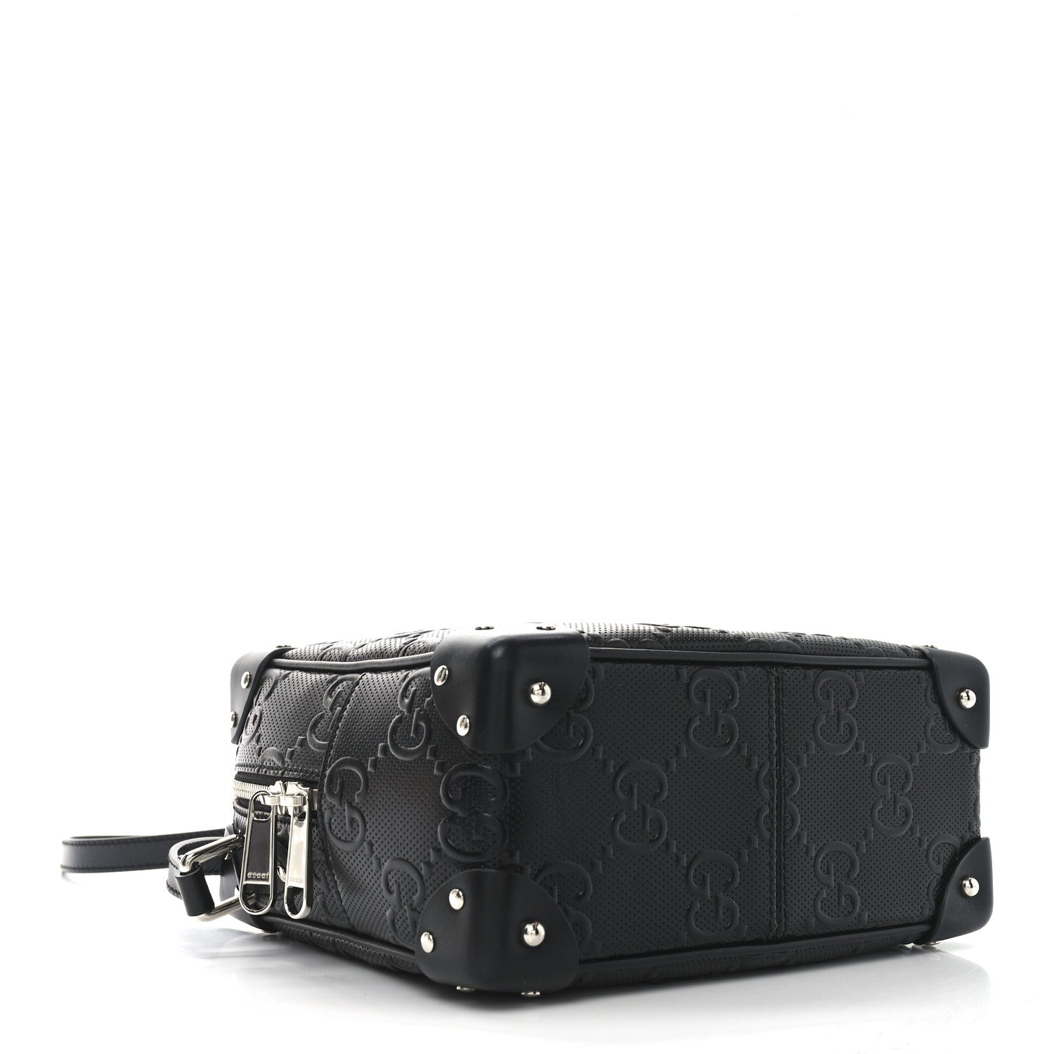 Calfskin GG Tennis Embossed Square Messenger Bag Black