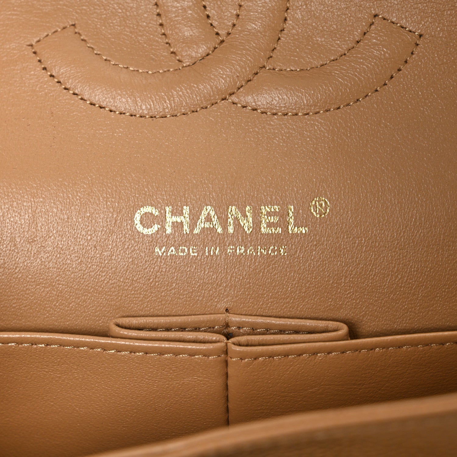 Caviar Quilted Medium Double Flap Beige
