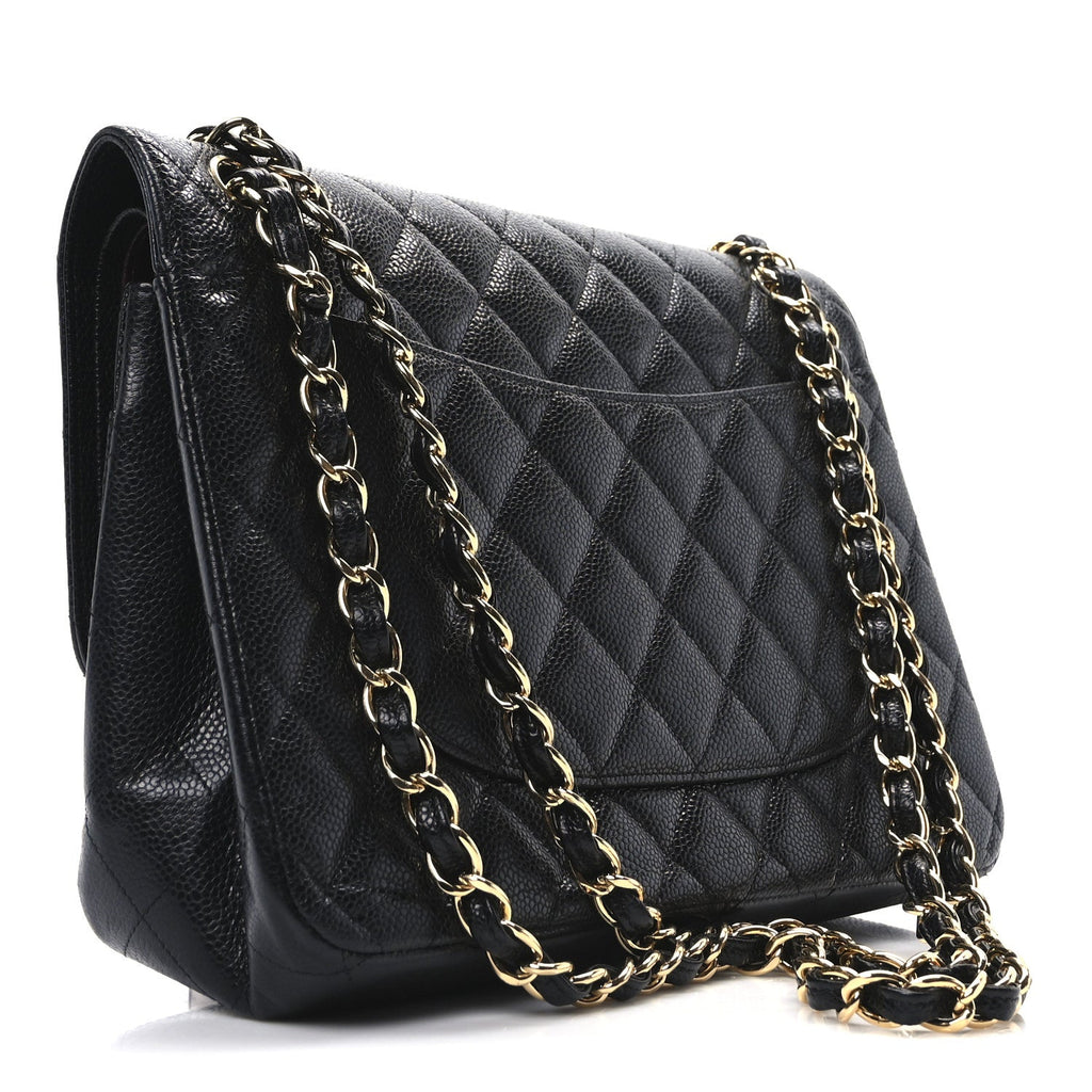 Caviar Quilted Jumbo Double Flap Black
