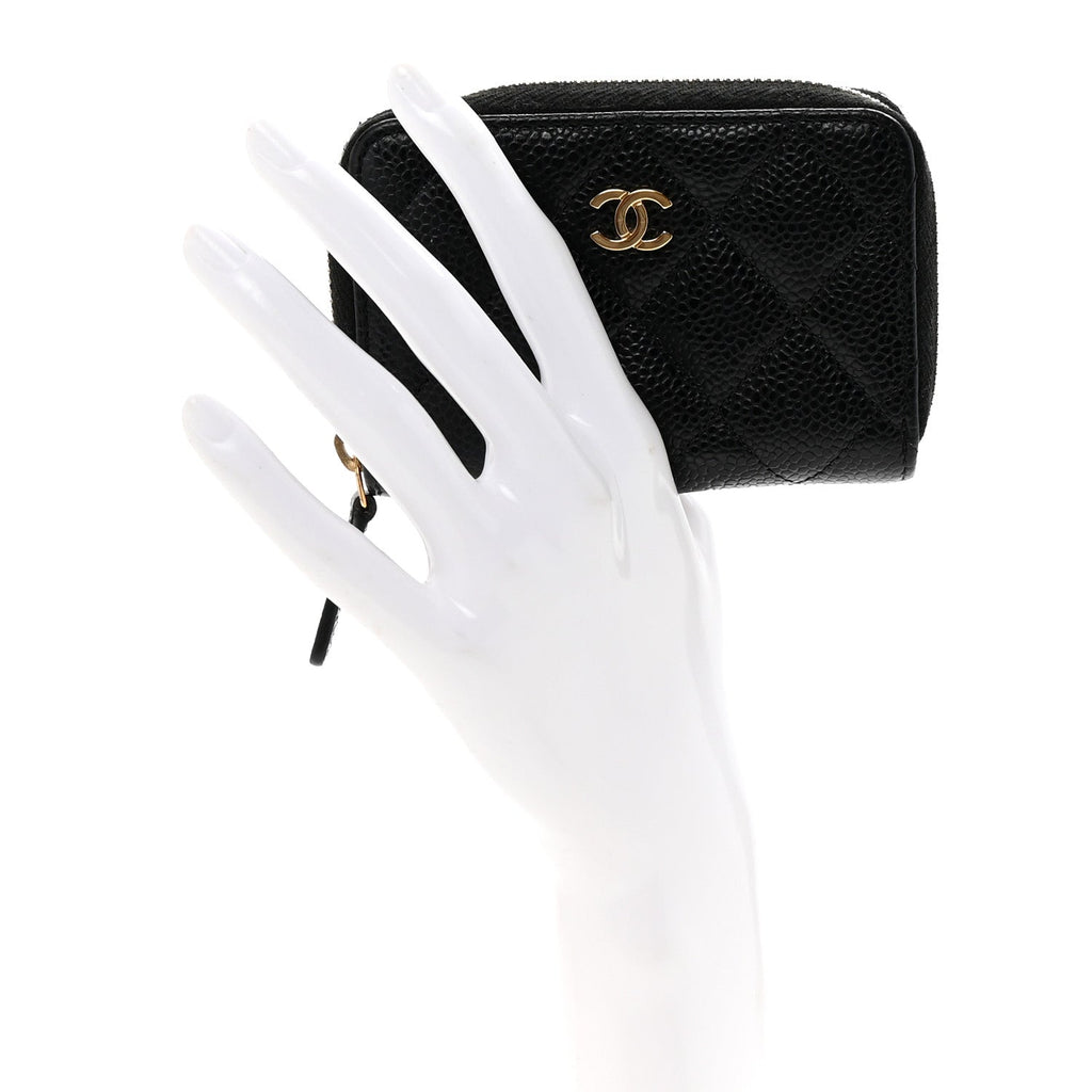 Caviar Quilted Zip Coin Purse Black