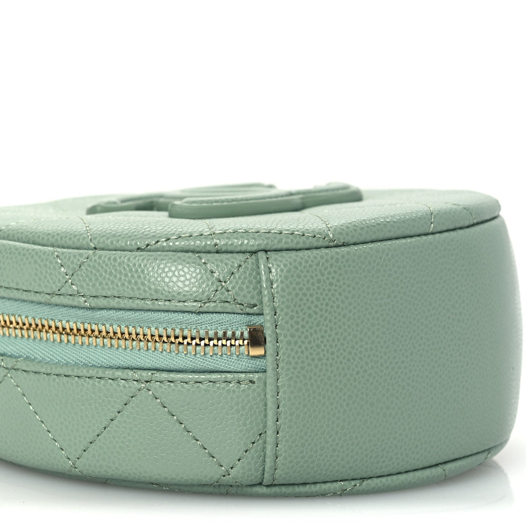 Caviar Quilted Small Round Vanity With Chain Light Green