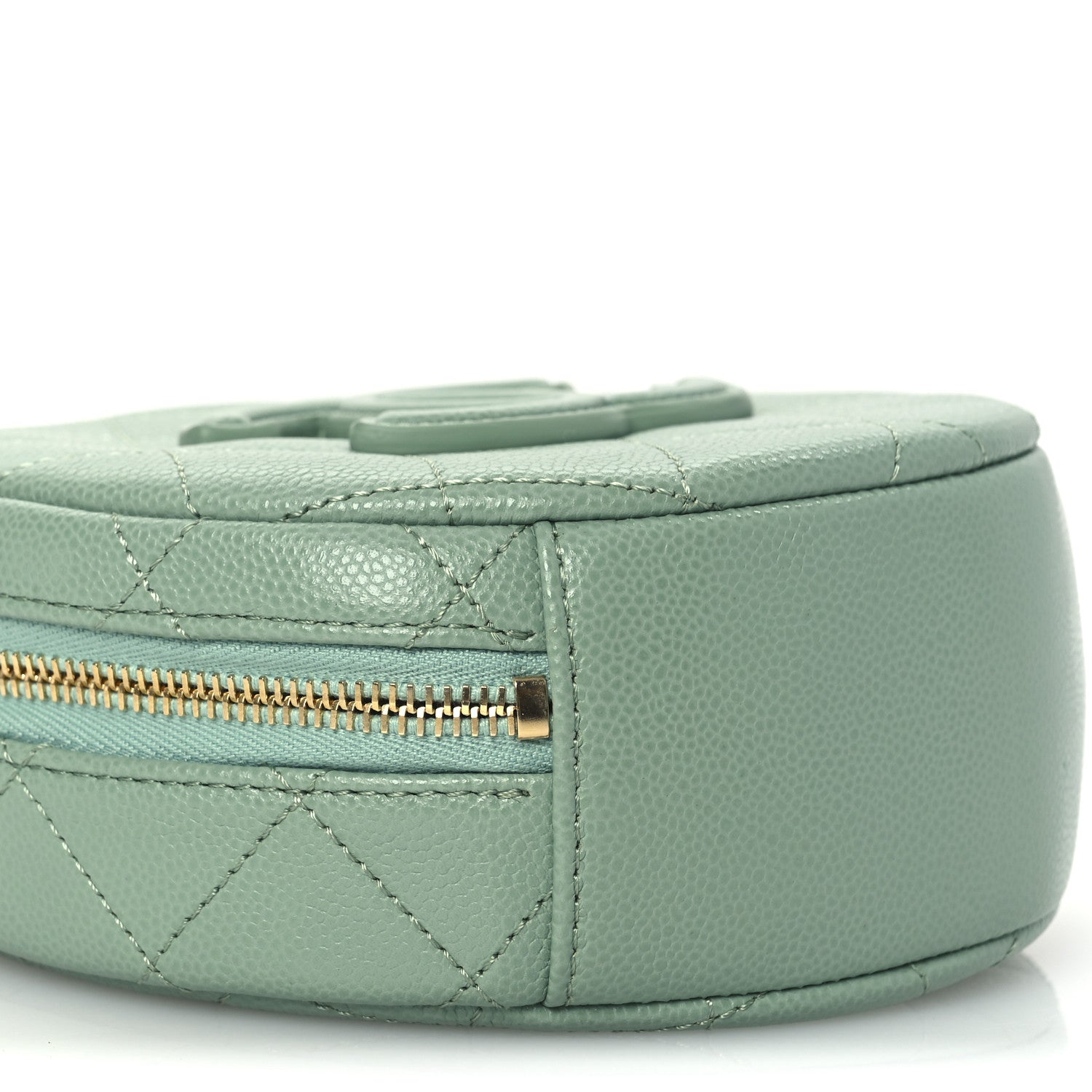Caviar Quilted Small Round Vanity With Chain Light Green