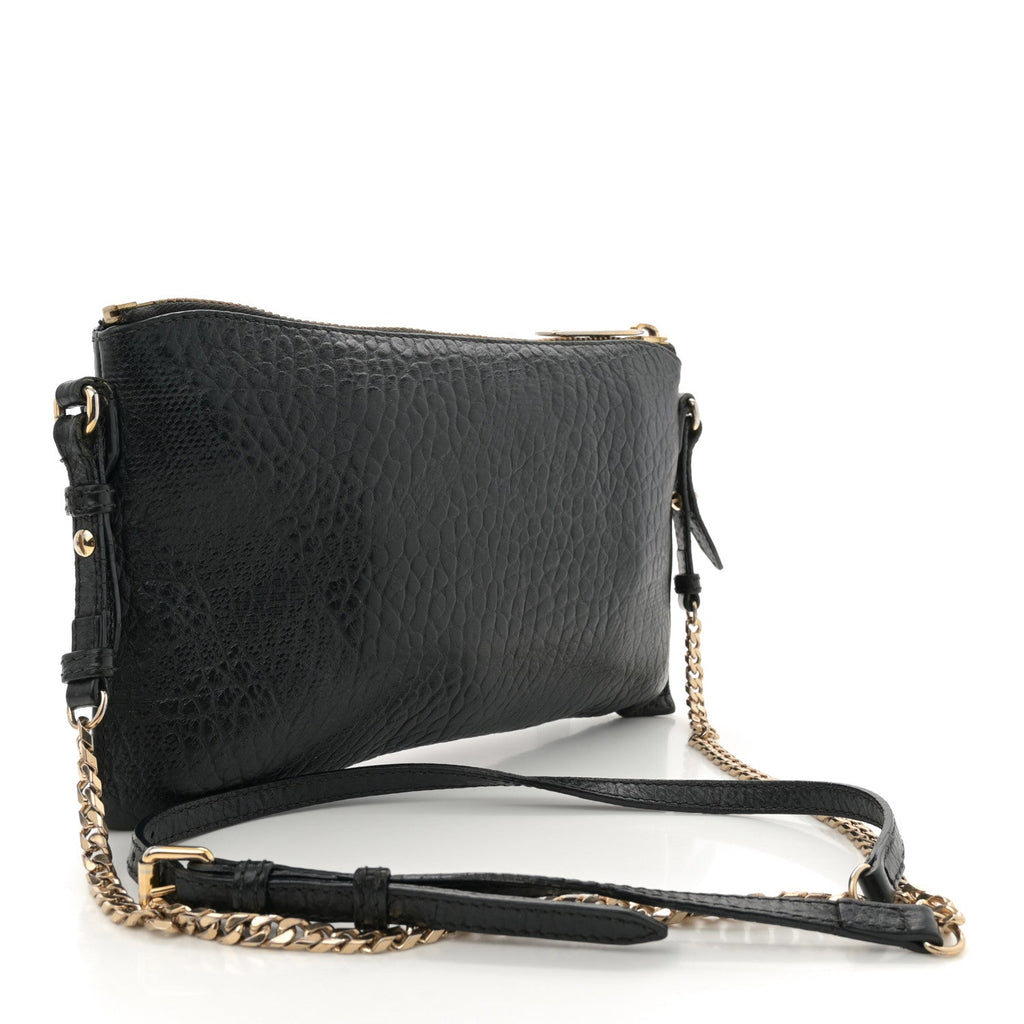 Signature Grain Calfskin Check Embossed Peyton Crossbody Clutch Bag Black