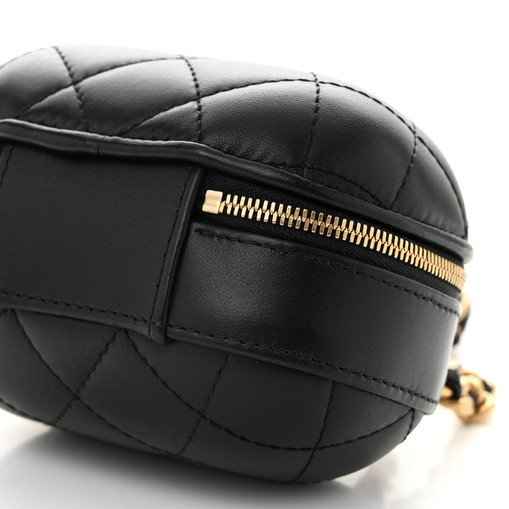 Lambskin Quilted Small CC Bubble Vanity Case With Chain Black