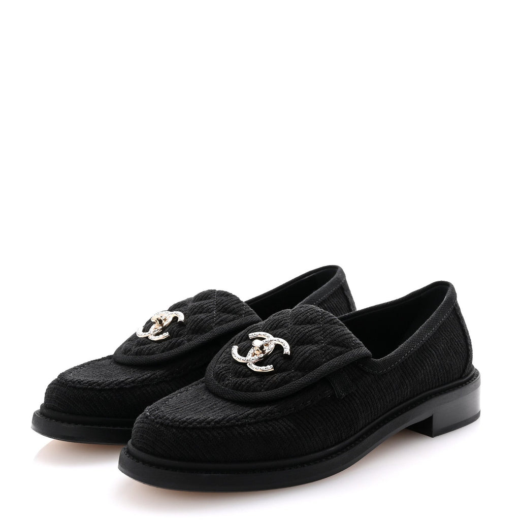 Corduroy Quilted CC Turnlock Loafers 36 Black