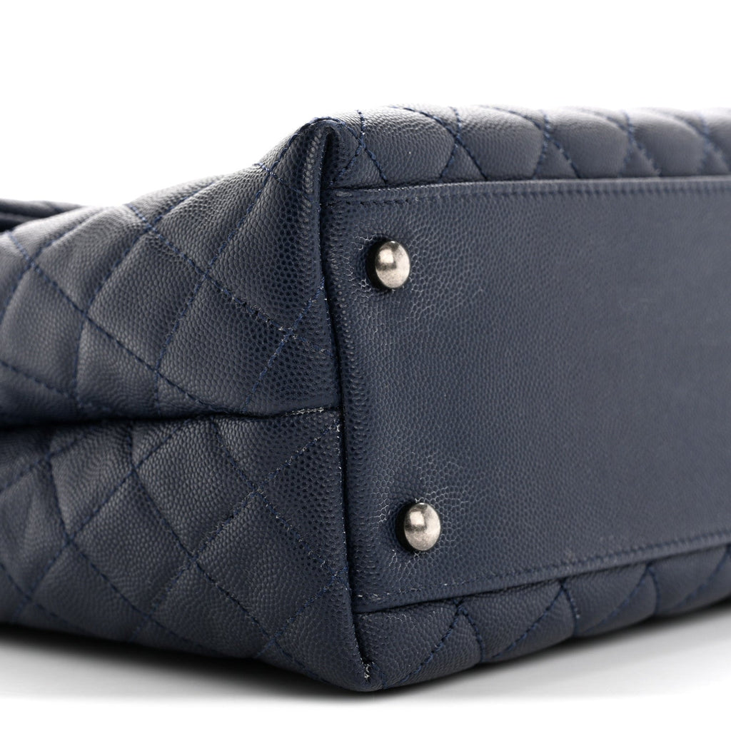 Caviar Lizard Quilted Large Coco Handle Flap Blue