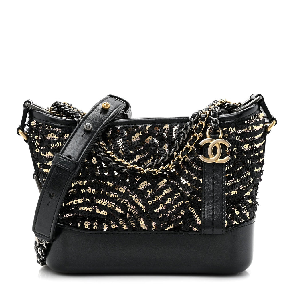 Sequin Calfskin Small Gabrielle Hobo Black Gold