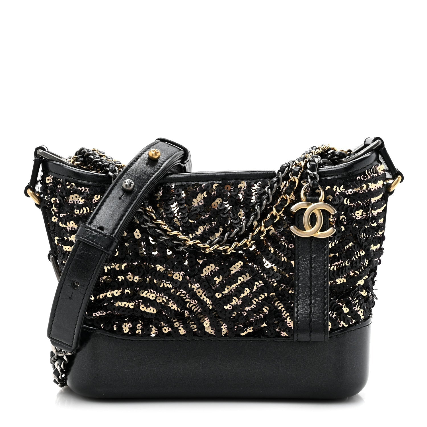 Sequin Calfskin Small Gabrielle Hobo Black Gold