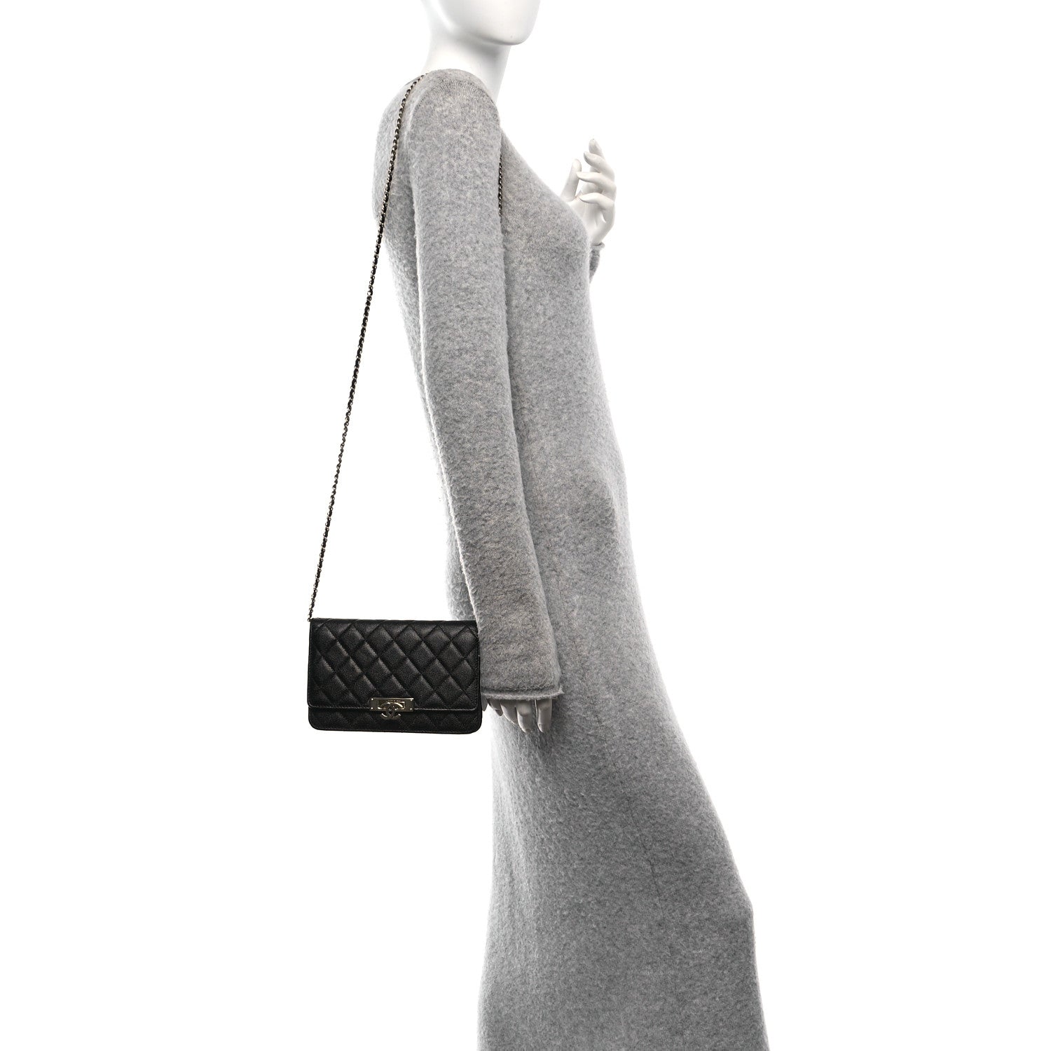 Caviar Quilted Golden Class Wallet On Chain WOC Black