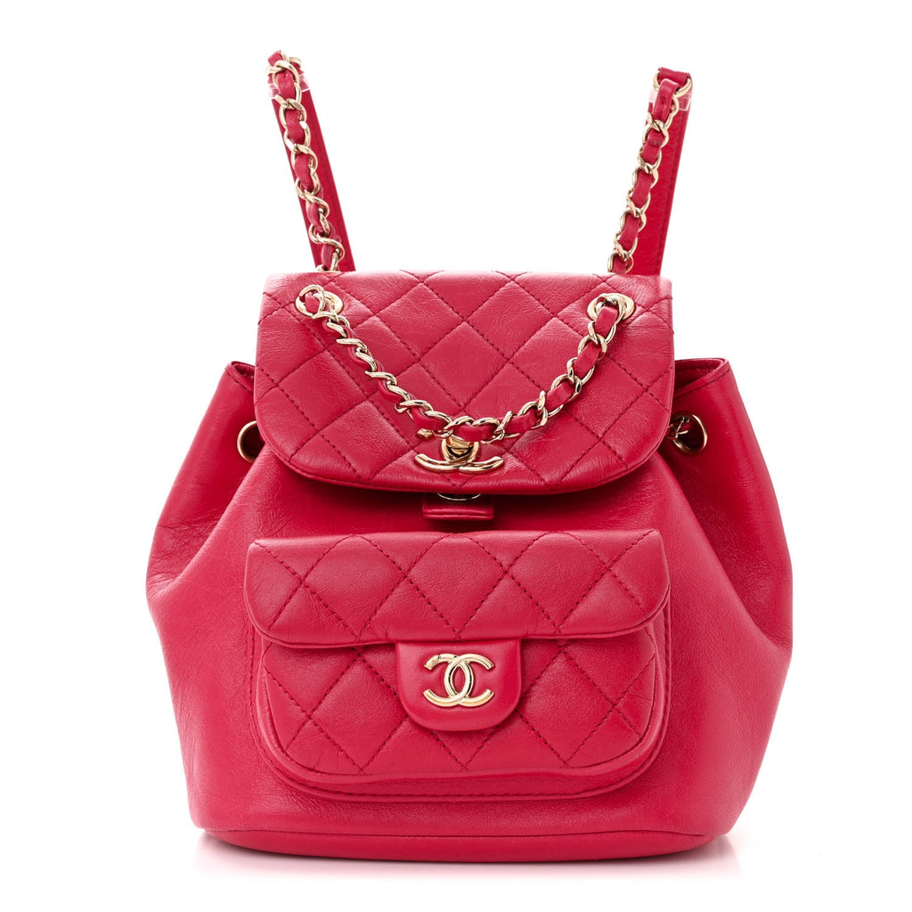 Glazed Aged Calfskin Quilted Small Duma Drawstring Backpack Red