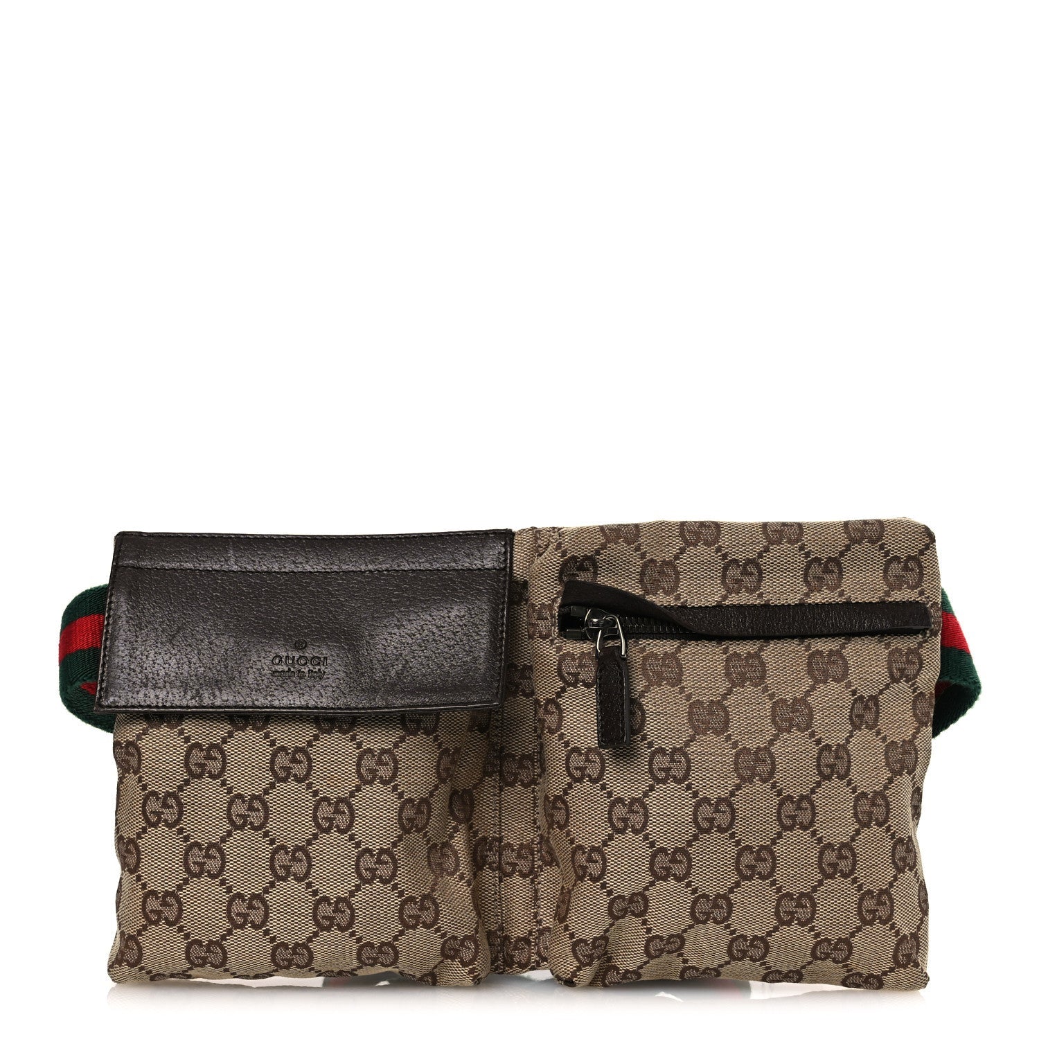 GG Monogram Web Double Pocket Belt Bag Dark Brown