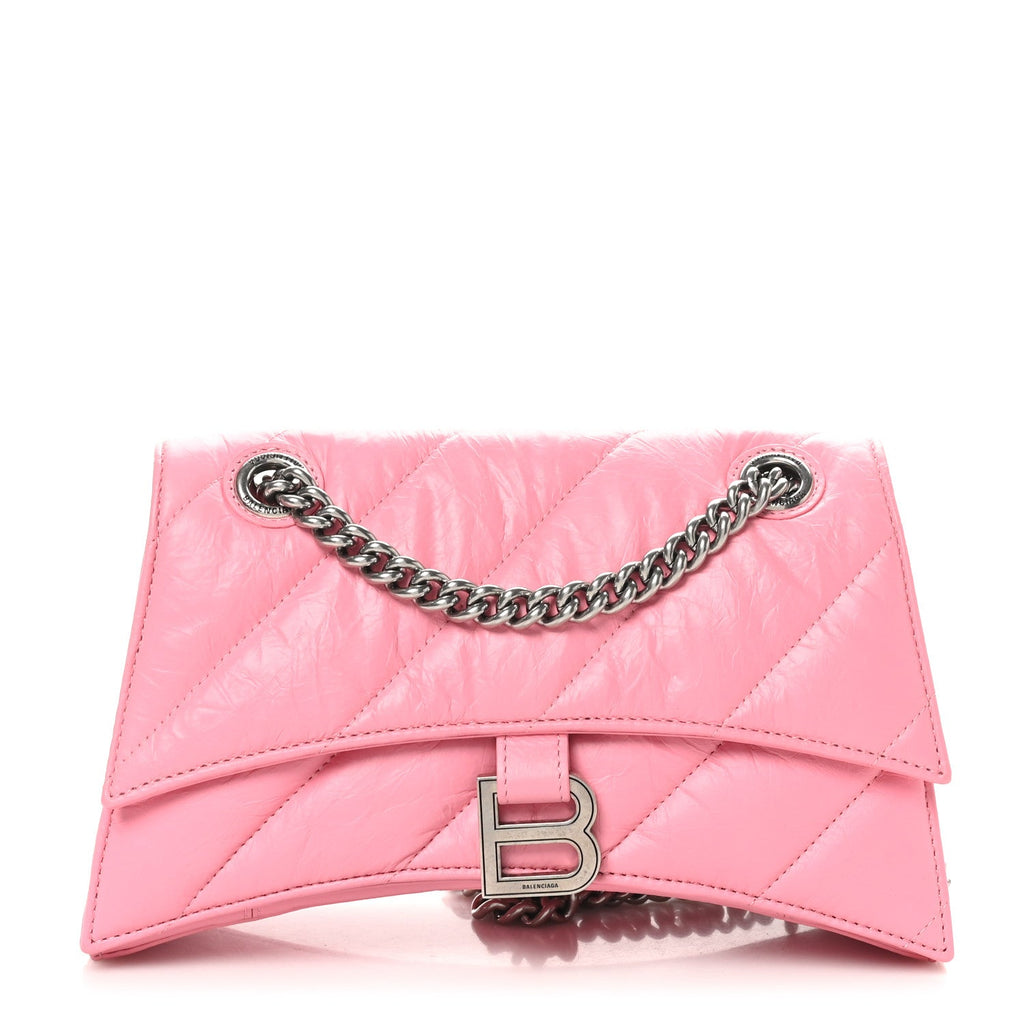 Crushed Calfskin Quilted Small Crush Chain Bag Sweet Pink