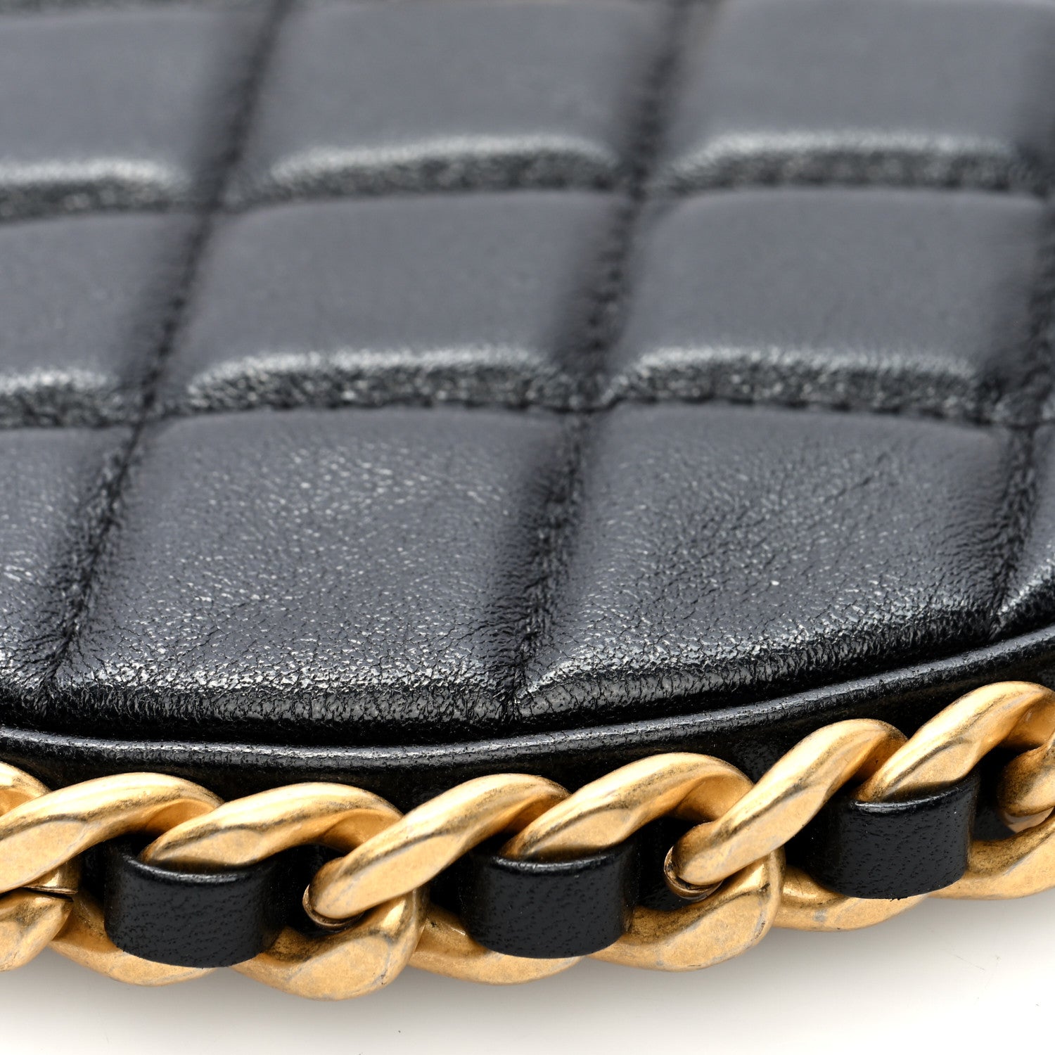 Shiny Crumbled Lambskin Quilted Round Small CC Hobo Black