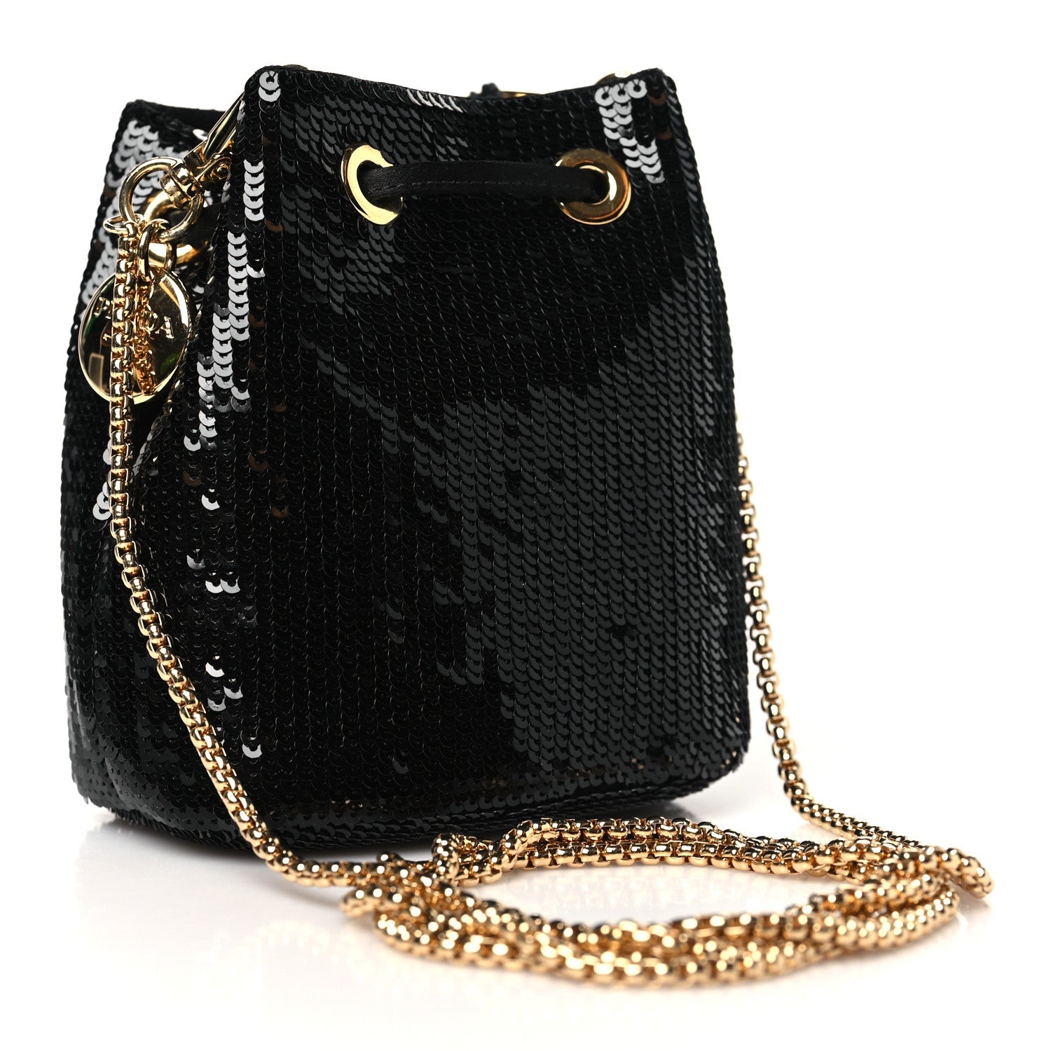 Sequin Satin Triangle Logo Mini Pouch Black