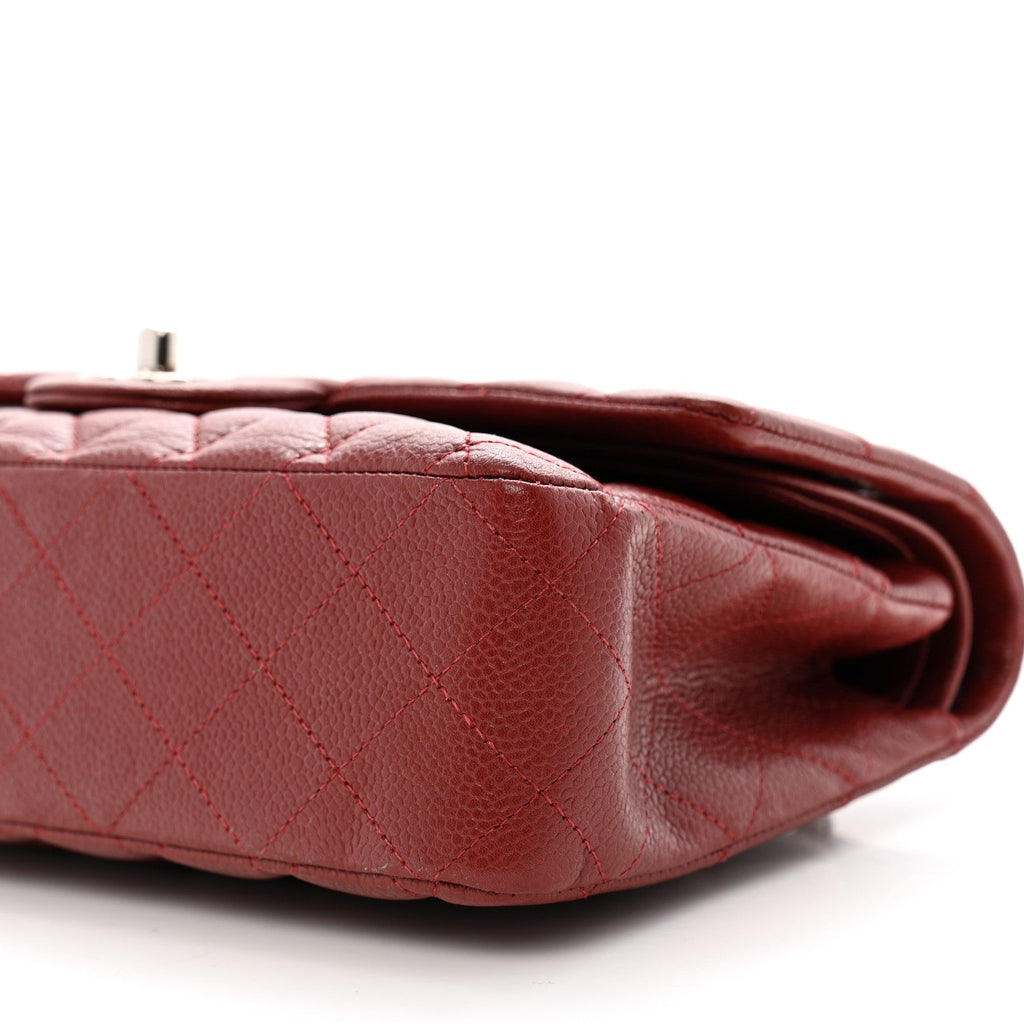 Caviar Quilted Medium Double Flap Dark Red