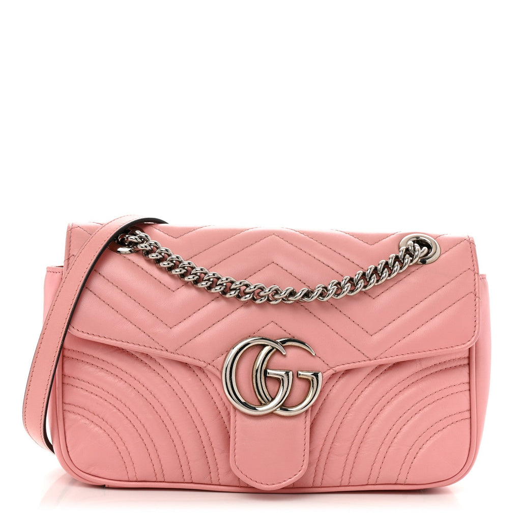 Calfskin Matelasse Small GG Marmont Shoulder Bag Wild Rose