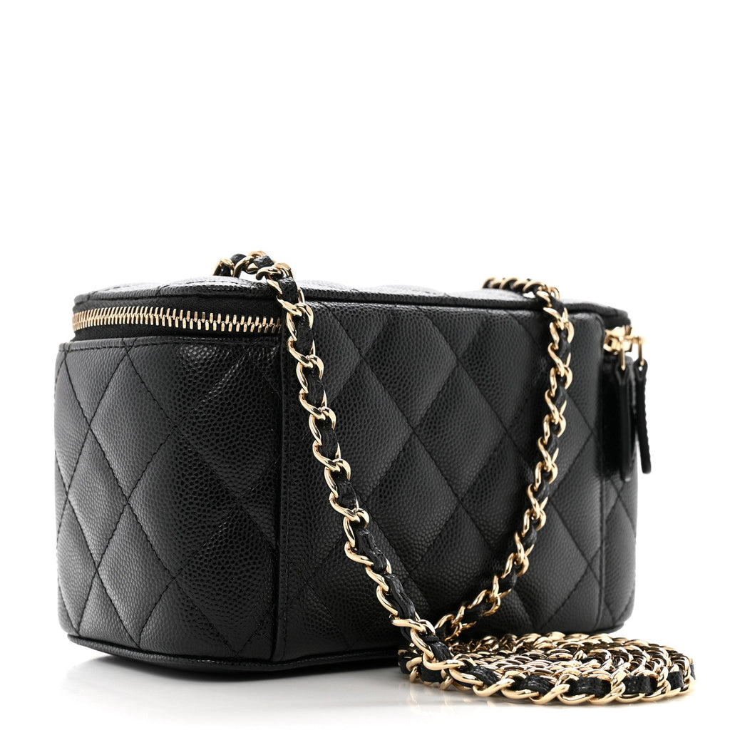 Caviar Quilted Small Vanity Case With Chain Black