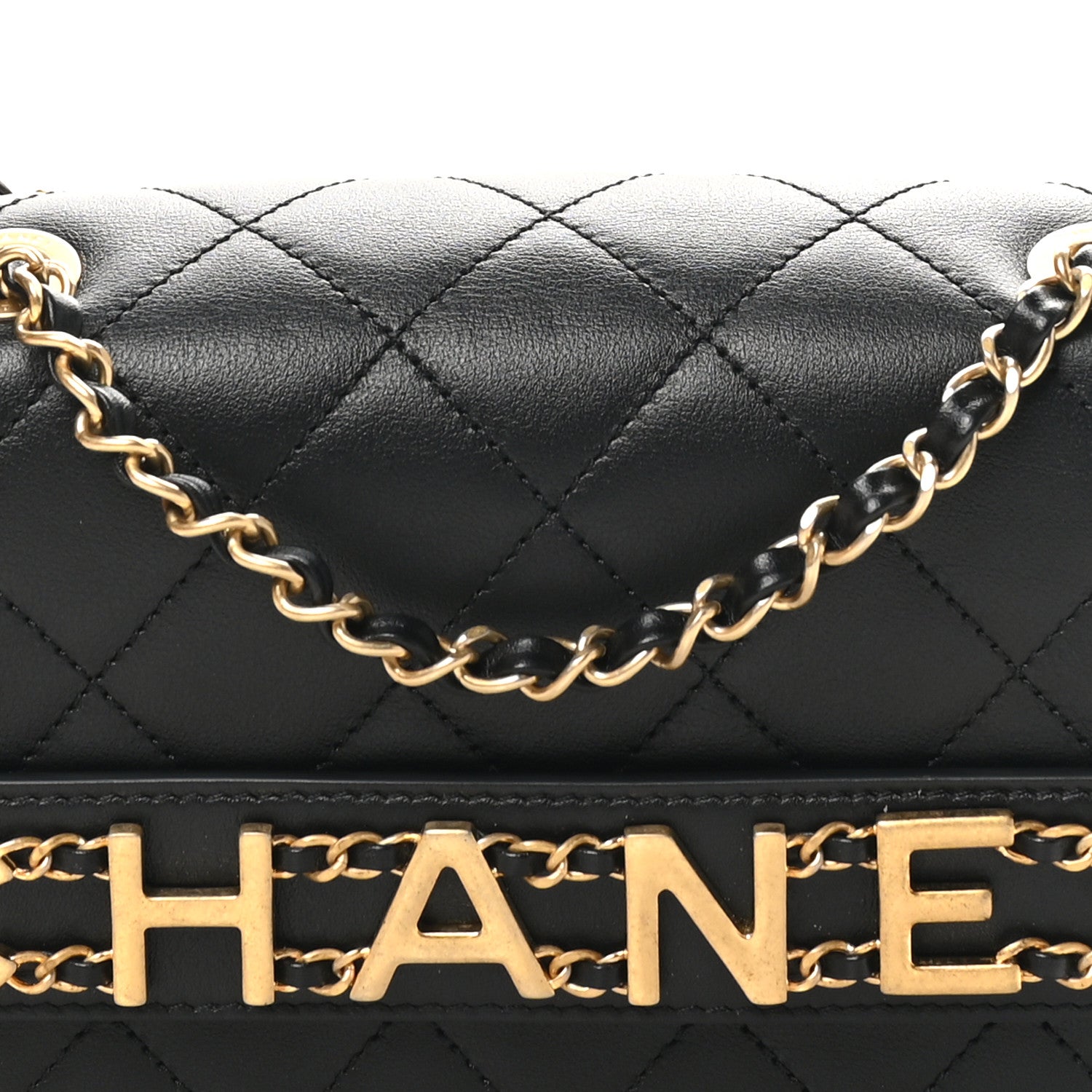 Calfskin Quilted Small Enchained Flap Black
