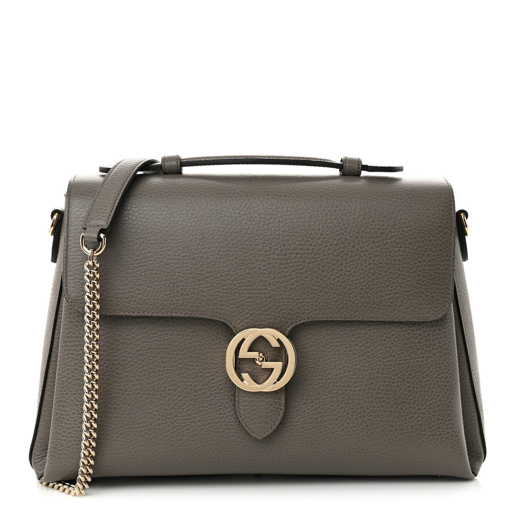 Dollar Calfskin Interlocking G Top Handle Shoulder Bag Loess