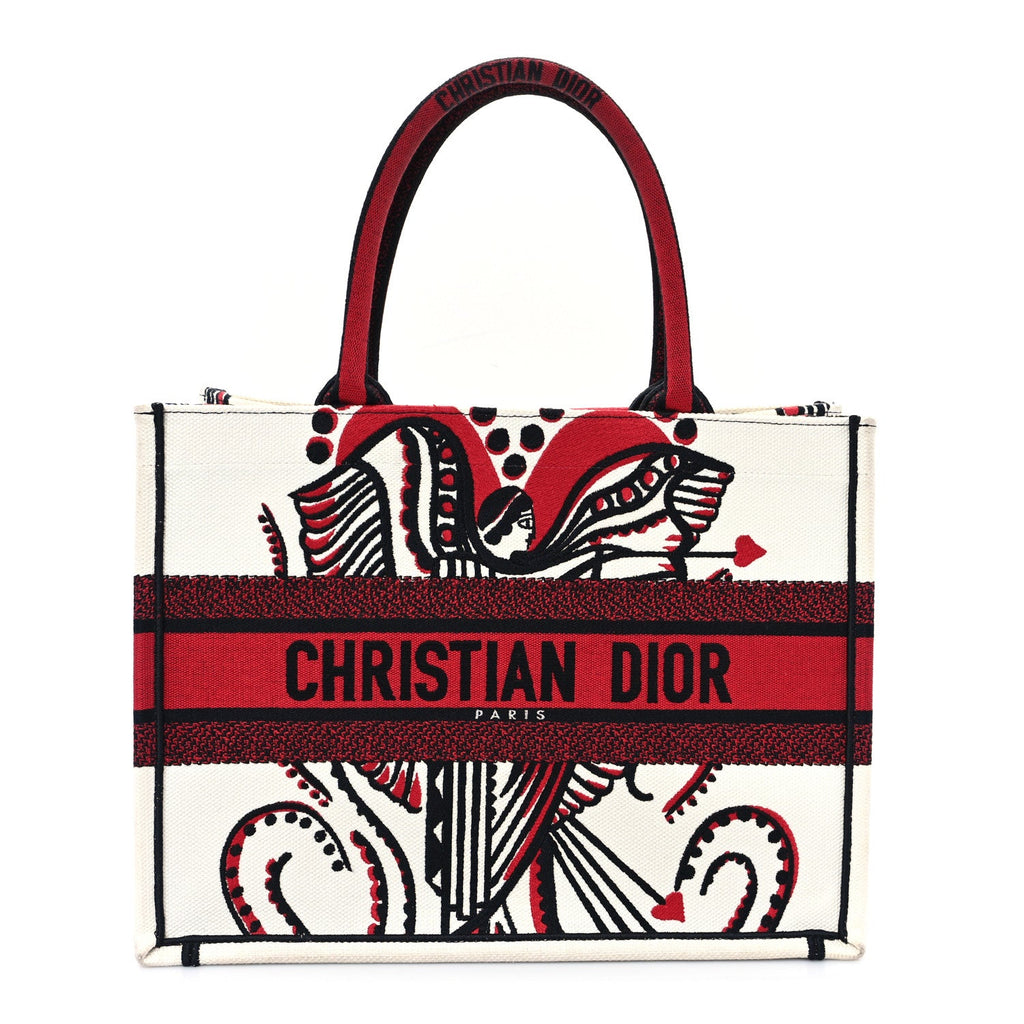 Canvas Embroidered Medium Cupidon Book Tote Latte Multicolor