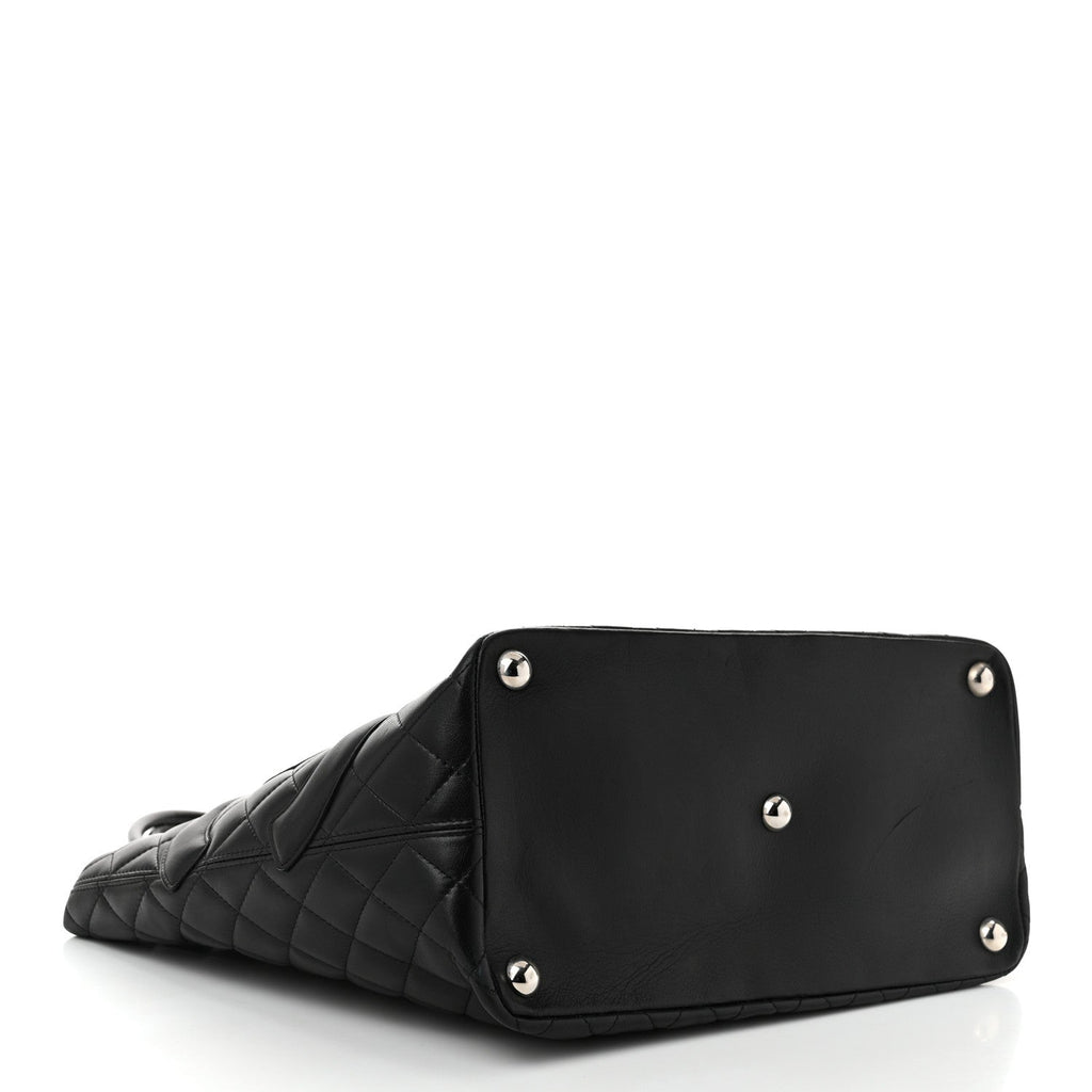 Calfskin Quilted Large Cambon Tote Black