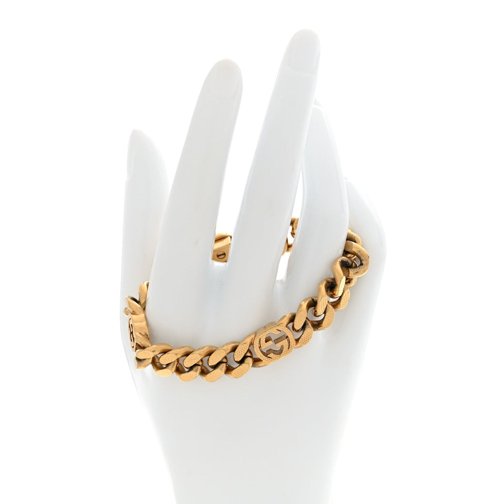 Metal Interlocking G Curb Chain Bracelet Gold