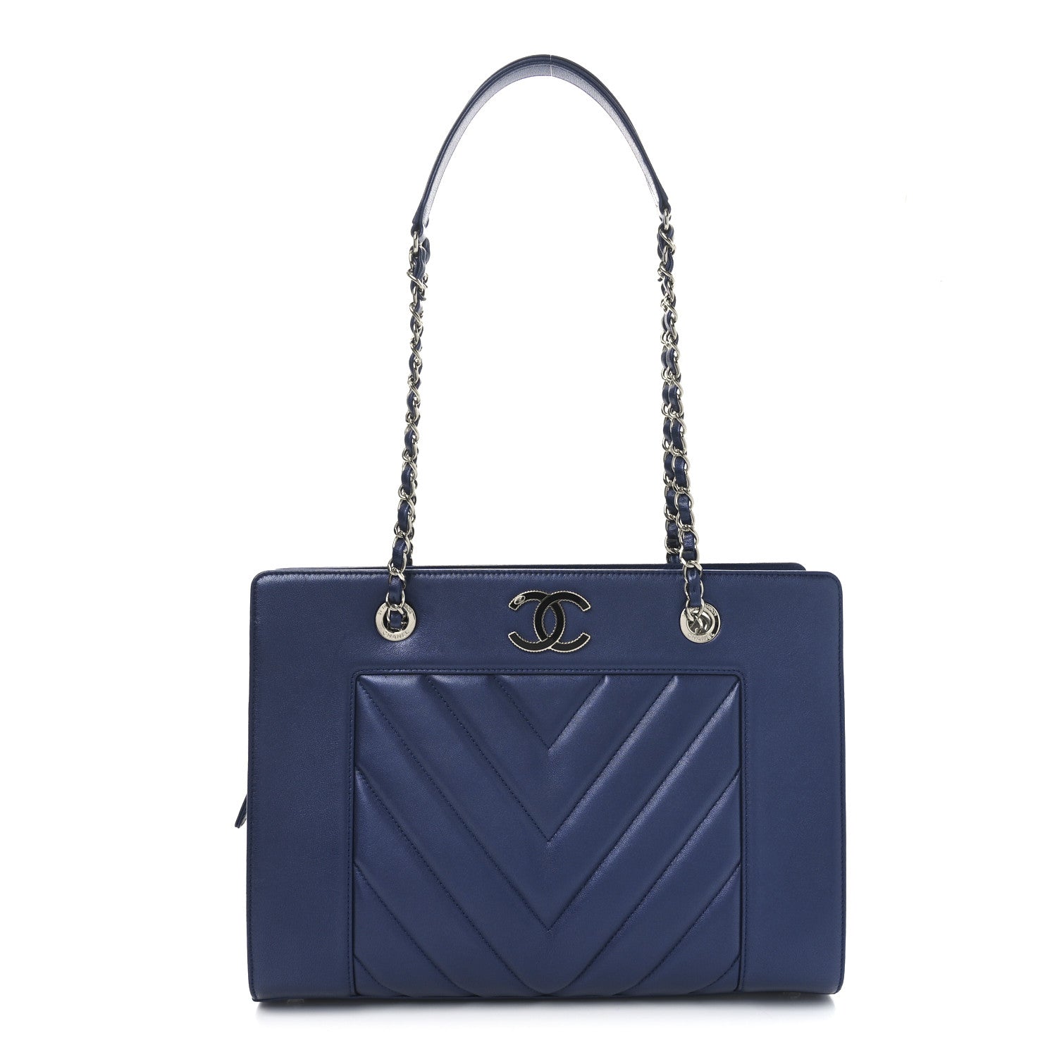 Sheepskin Chevron Quilted Mademoiselle Vintage Shopping Tote Navy