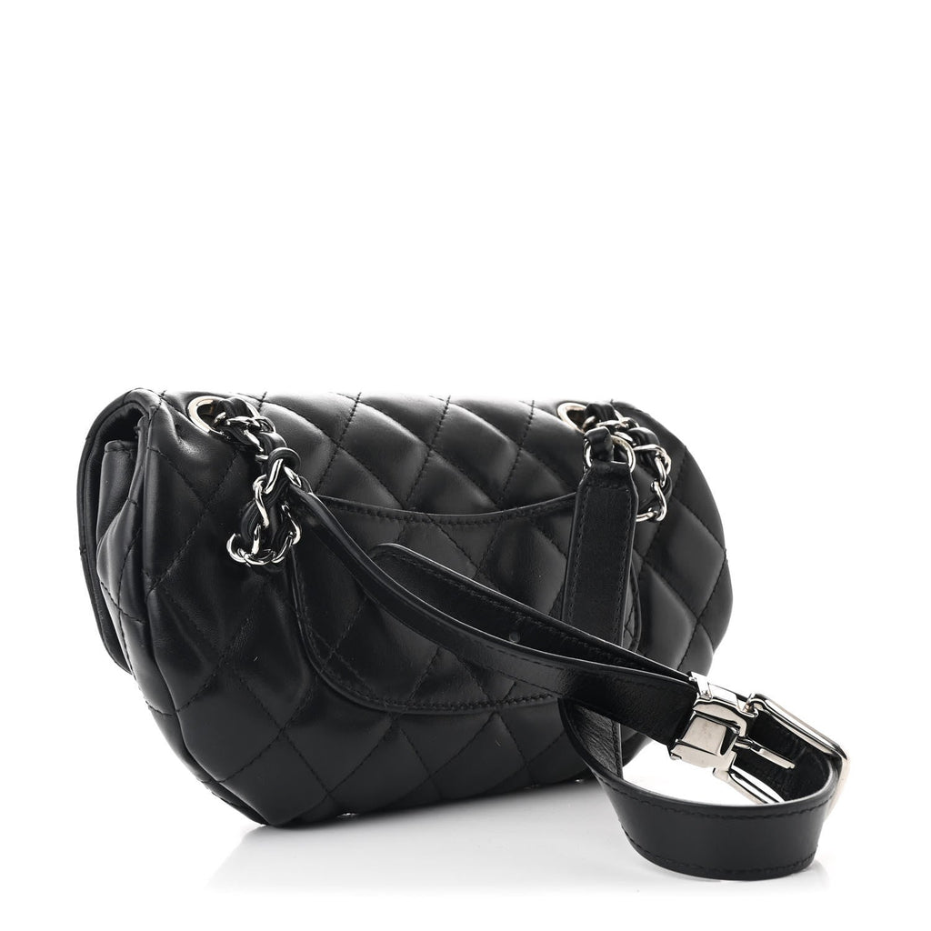 Calfskin Quilted CC Uniform Flap Belt Bag Black