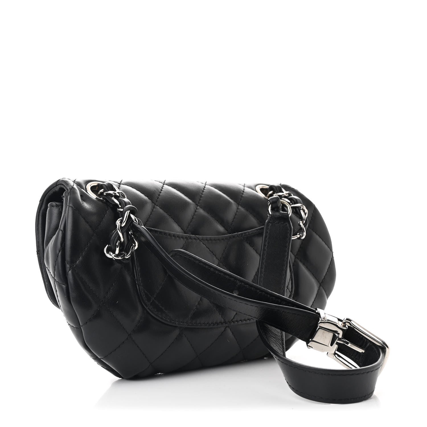 Calfskin Quilted CC Uniform Flap Belt Bag Black