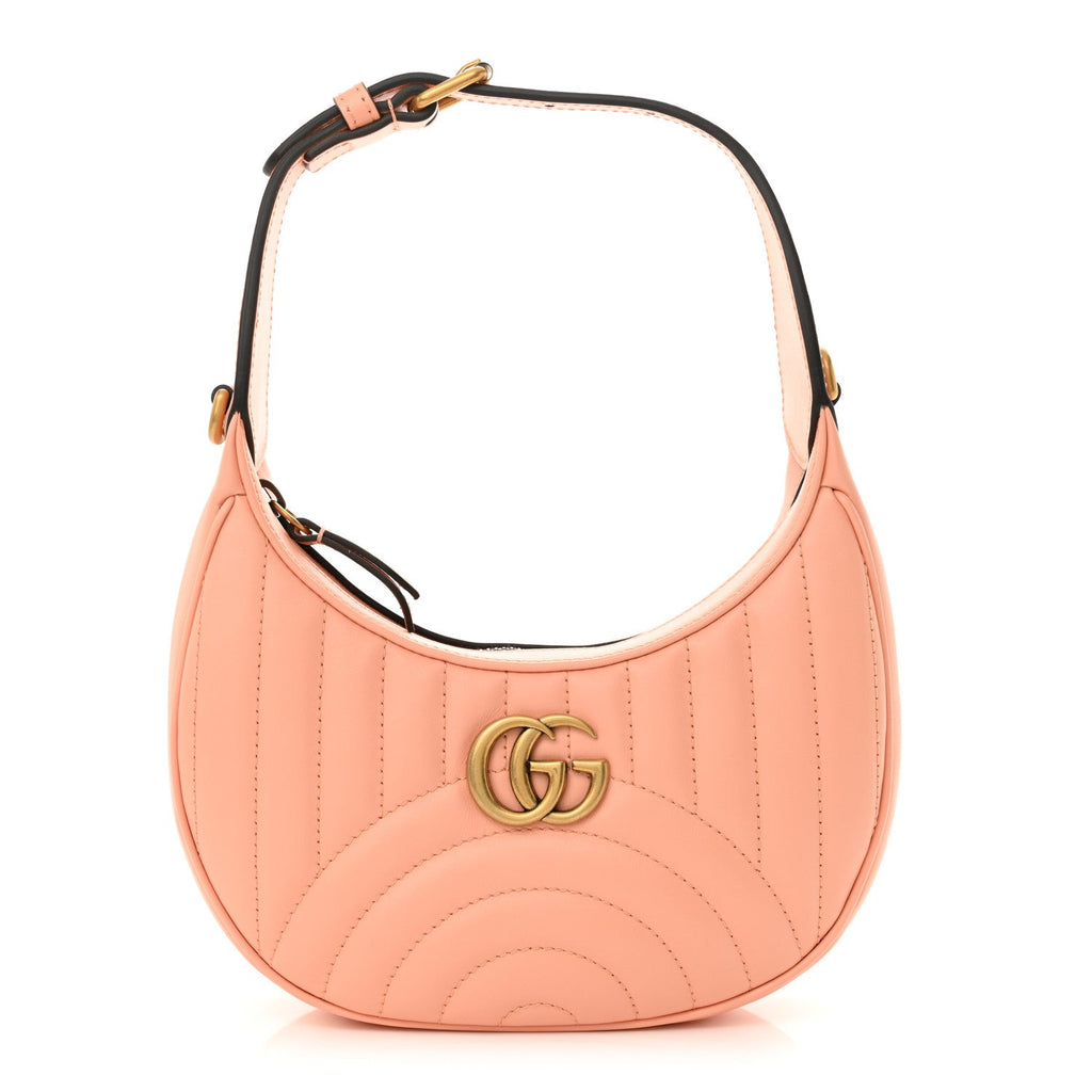 Calfskin Vertical Ring Matelasse Mini GG Marmont Half Moon Hobo Peachy Chic