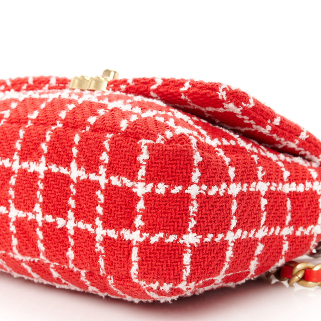 Tweed Quilted Medium Chanel 19 Flap Red White