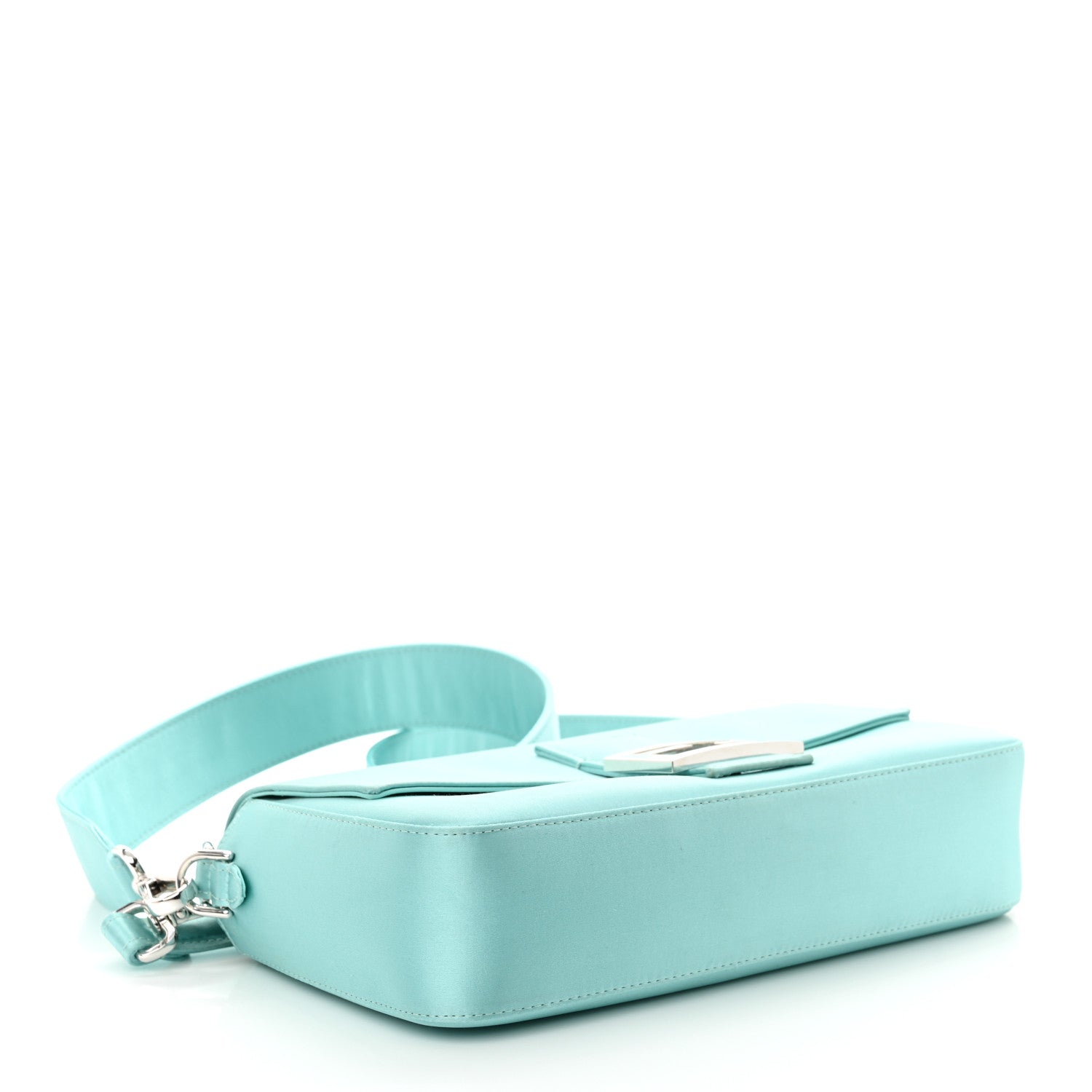 X TIFFANY Satin Nappa Silver Baguette Blue Tiffany Silver