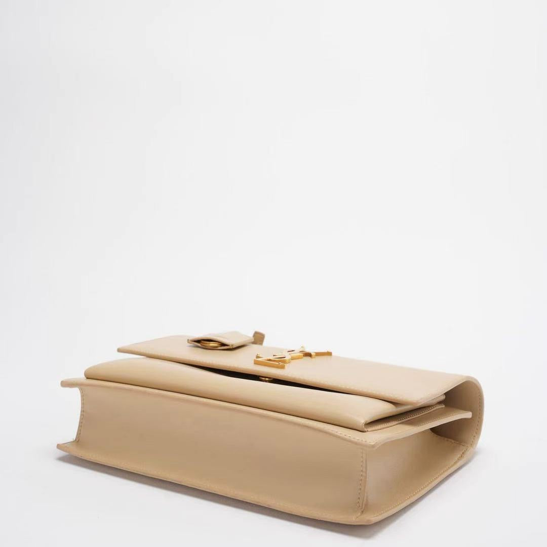 Saint Laurent Sunset Bag Medium Calfskin Monogram Beige with Gold Hardware