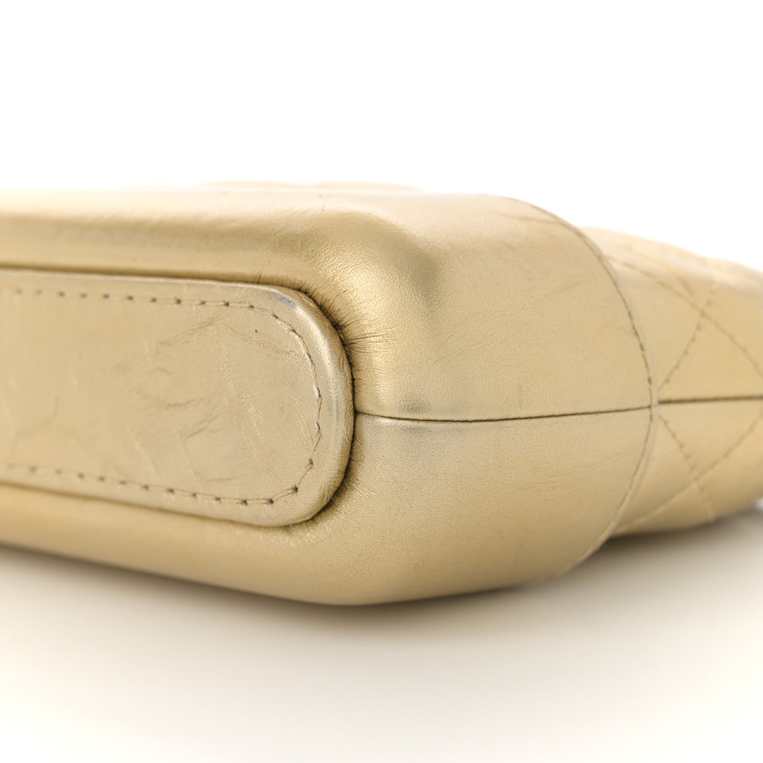 Metallic Aged Calfskin Quilted Small Gabrielle Clutch With Chain Gold