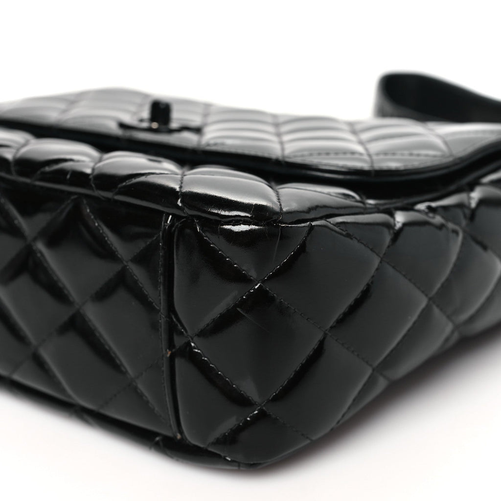 Patent Quilted Shoulder Flap Bag Black