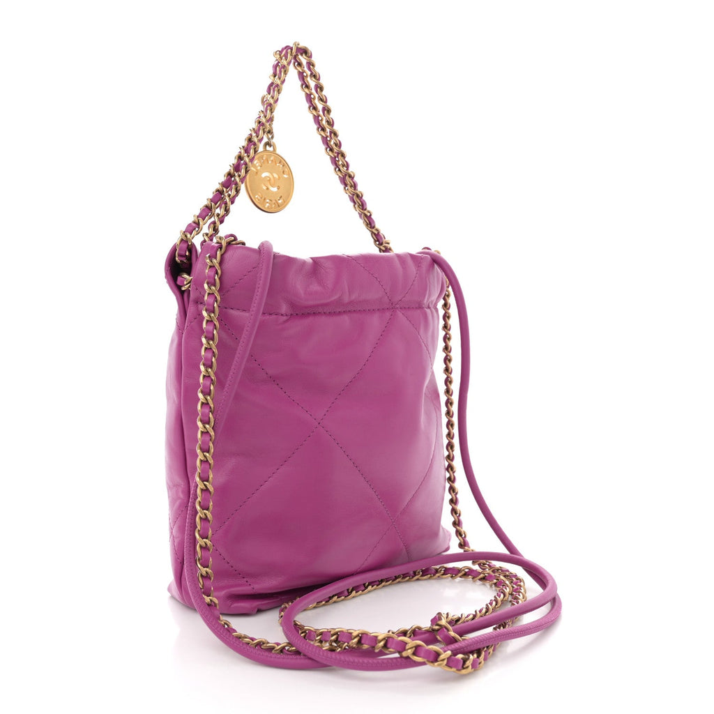 Shiny Calfskin Quilted Mini Chanel 22 Purple