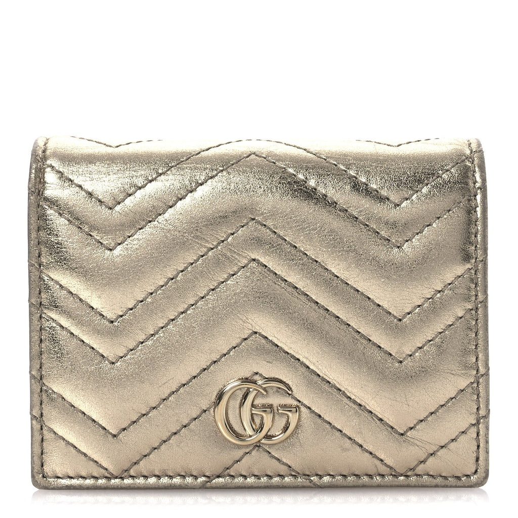 Metallic Calfskin Matelasse GG Marmont Wallet Golden Beige