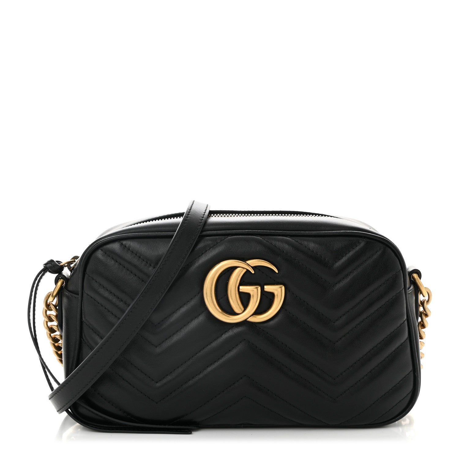 Calfskin Matelasse Small GG Marmont Chain Shoulder Bag Black