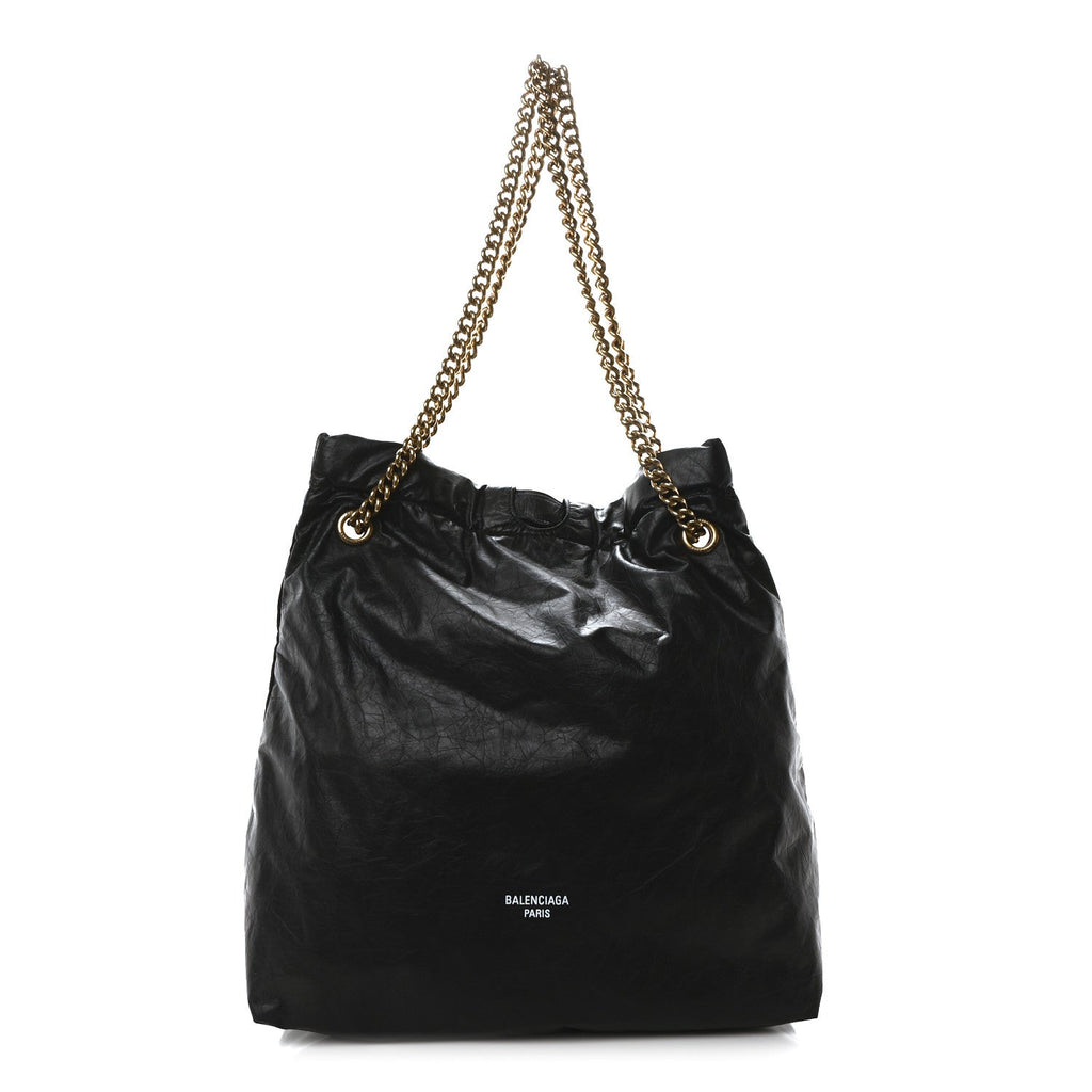 Crushed Calfskin Medium Crush Tote Bag Black