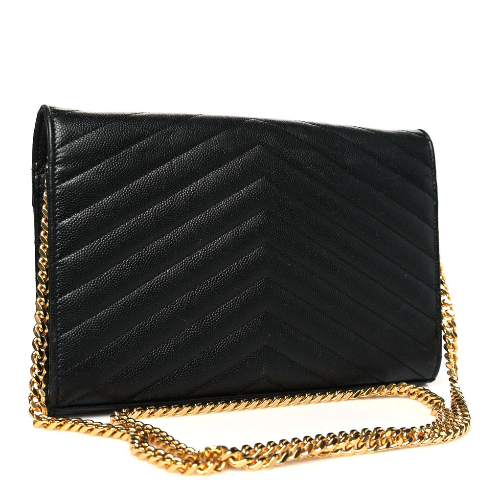 Grain De Poudre Matelasse Chevron Monogram Chain Wallet Black