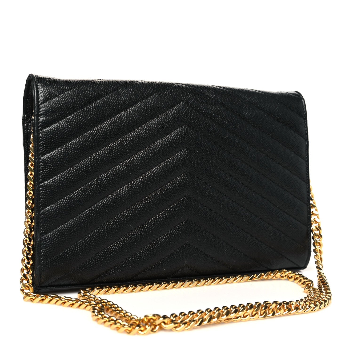 Grain De Poudre Matelasse Chevron Monogram Chain Wallet Black