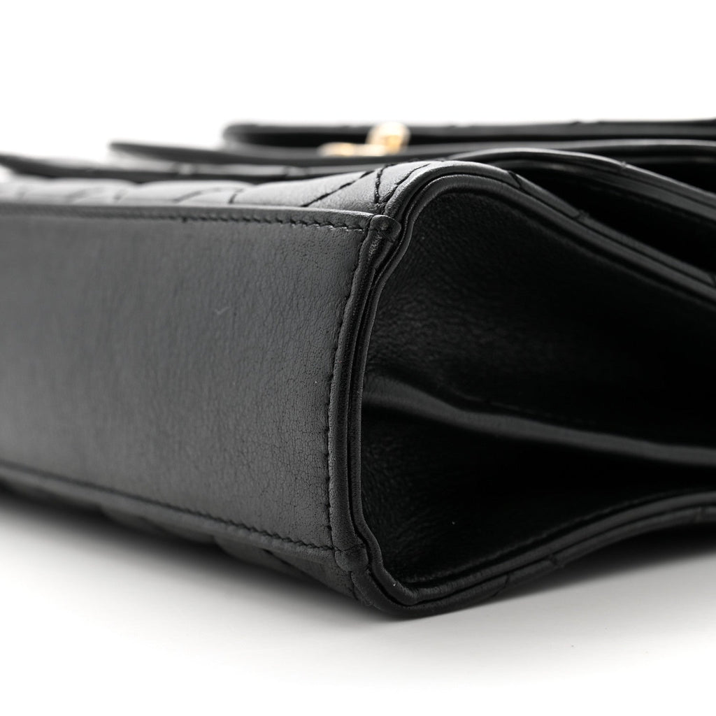 Calfskin Quilted Triple Flap Black