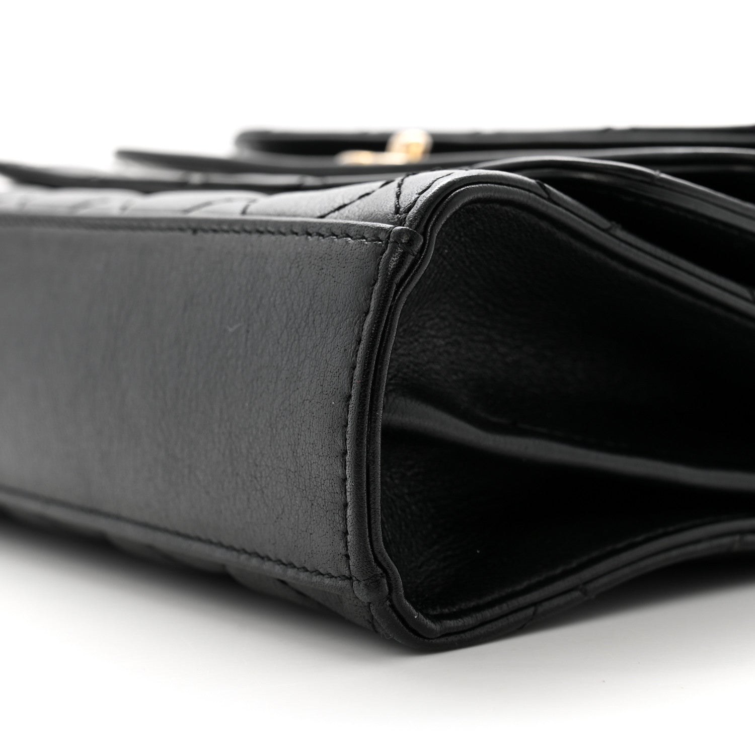 Calfskin Quilted Triple Flap Black