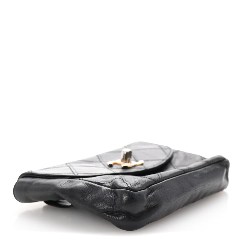Calfskin Quilted Flap Waist Belt Bag 70 28 Black