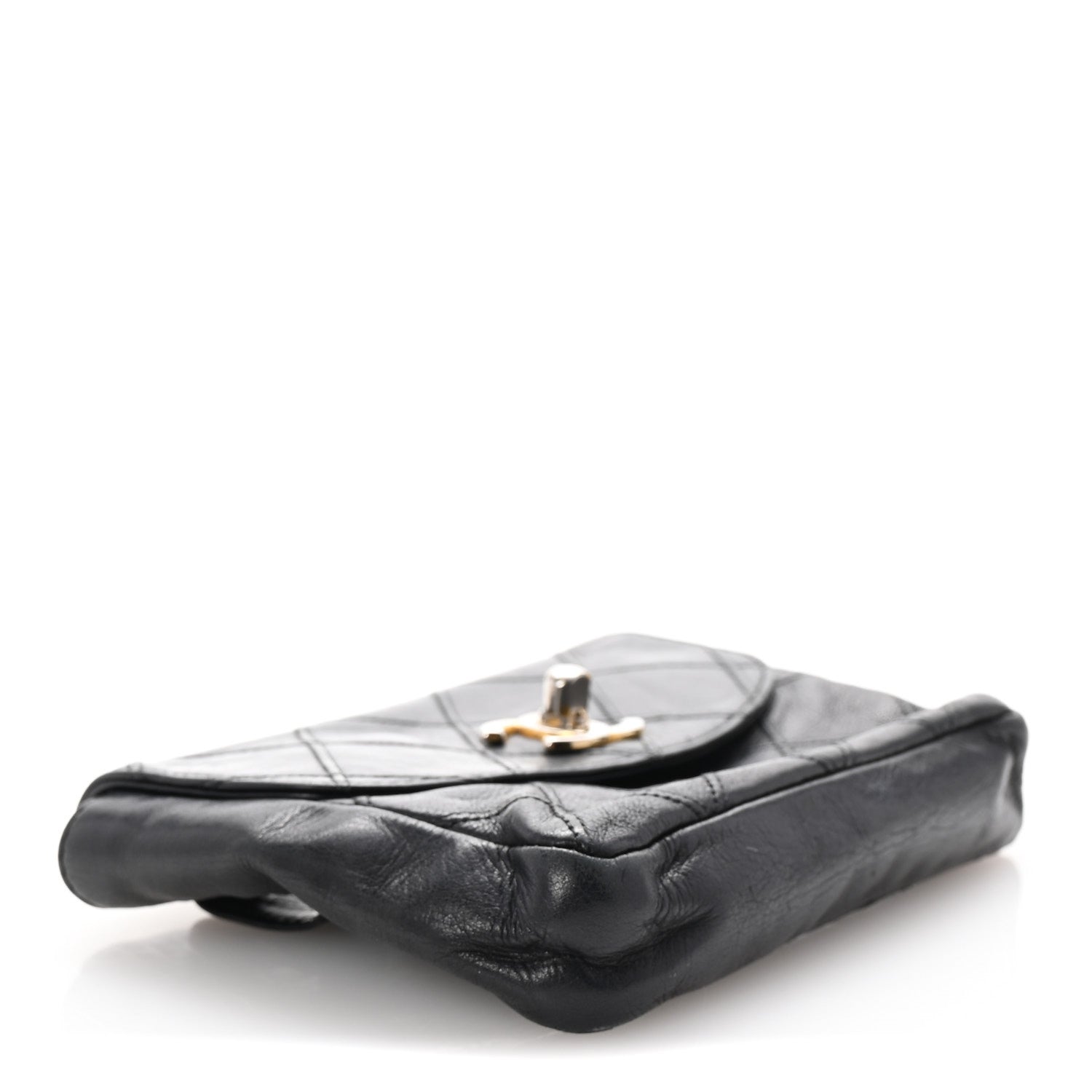 Calfskin Quilted Flap Waist Belt Bag 70 28 Black