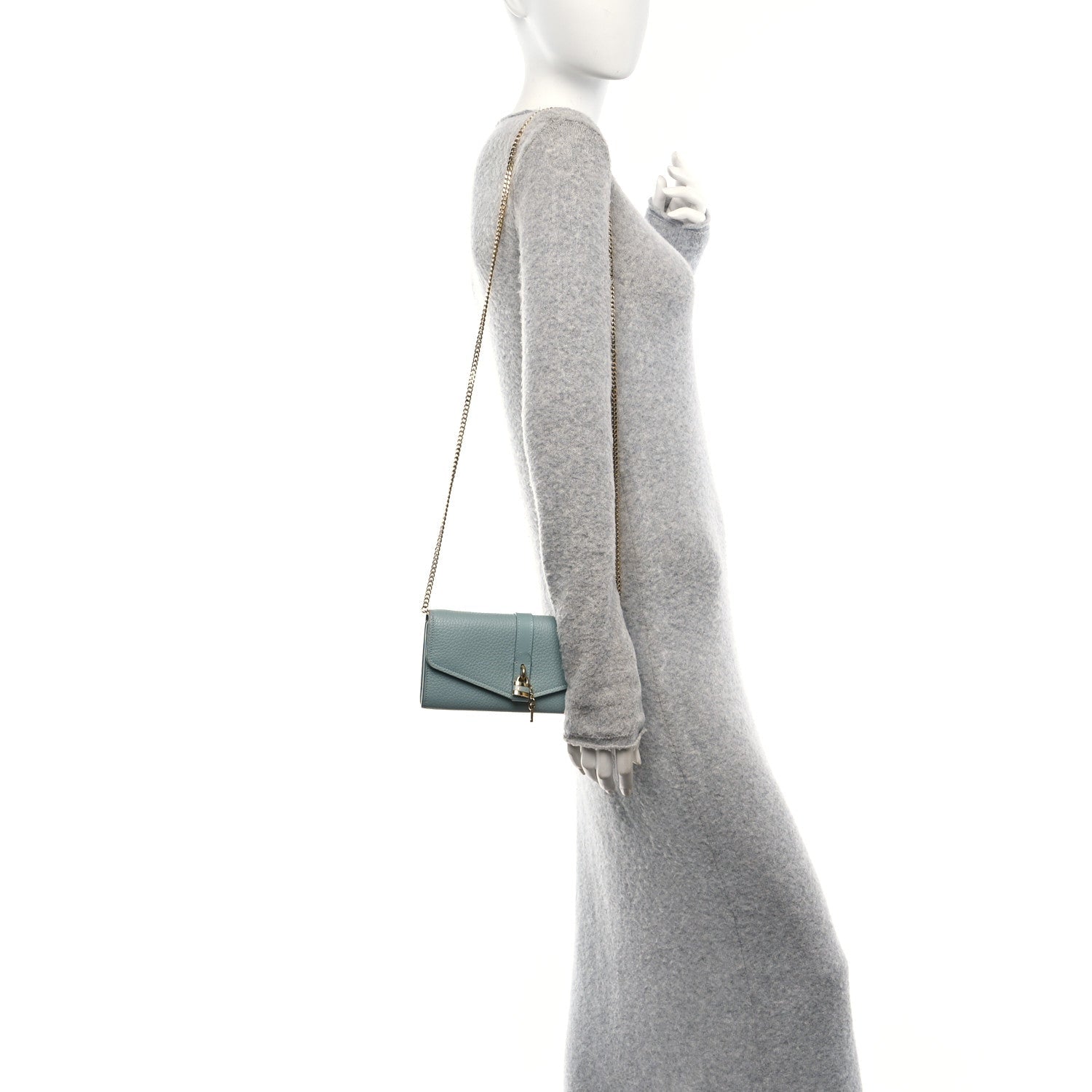 Grained Calfskin Aby Chain Wallet Faded Blue